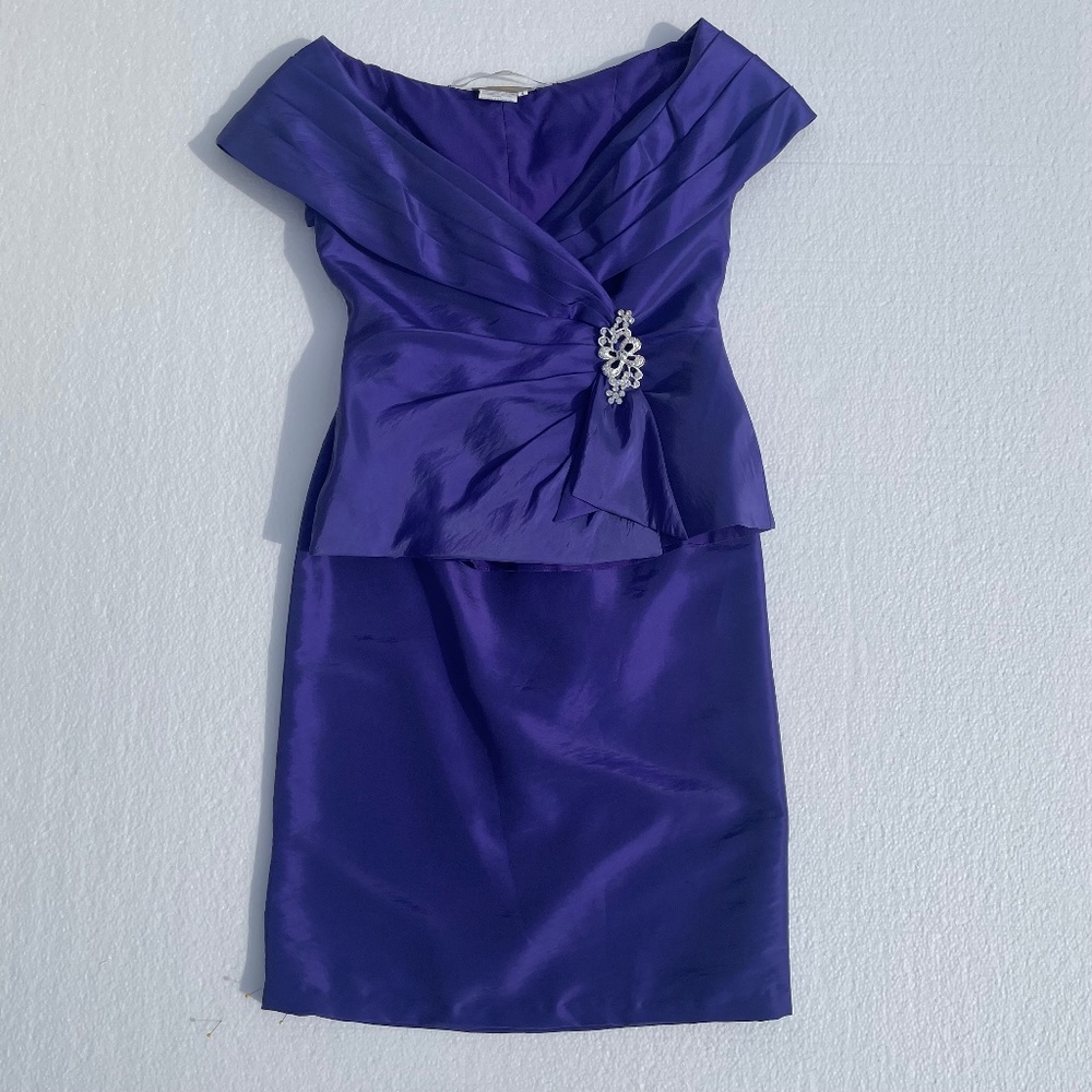 Purple Jade Couture, two-piece cocktail suit, Mother of the Bride.